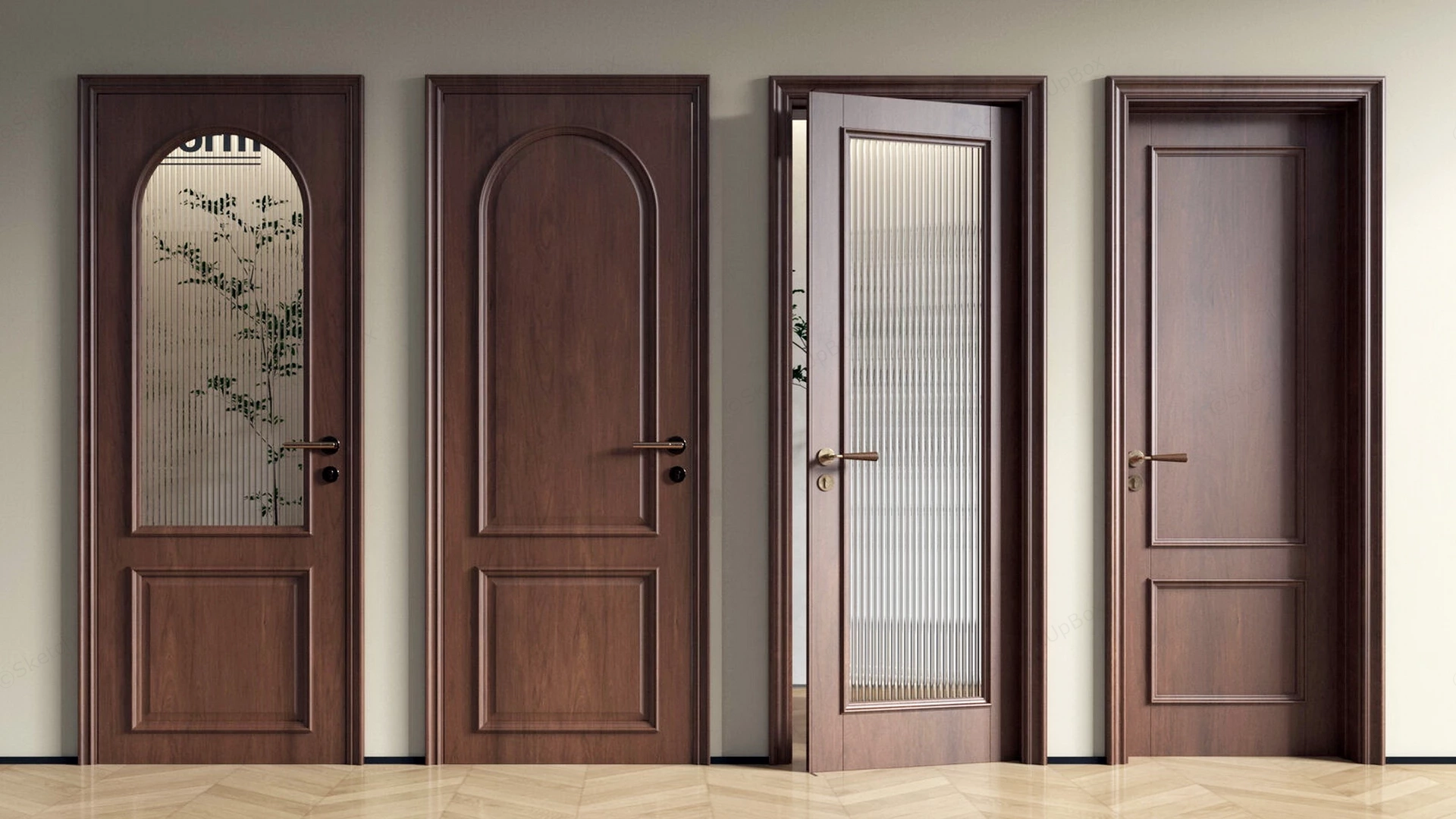 Classic Modern Walnut Interior Door Set Sketchup 3D Model Preview - SketchupBox