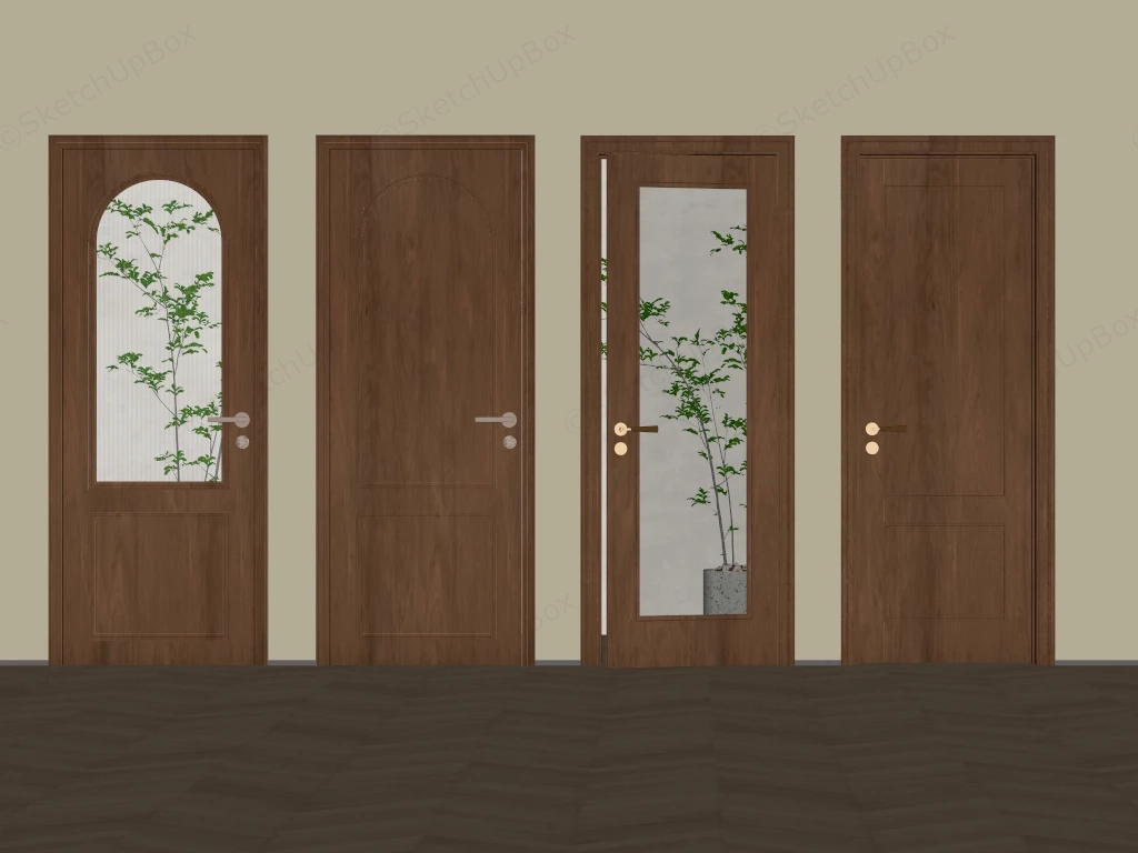 Classic Modern Walnut Interior Door Set Sketchup 3D Model Preview - SketchupBox