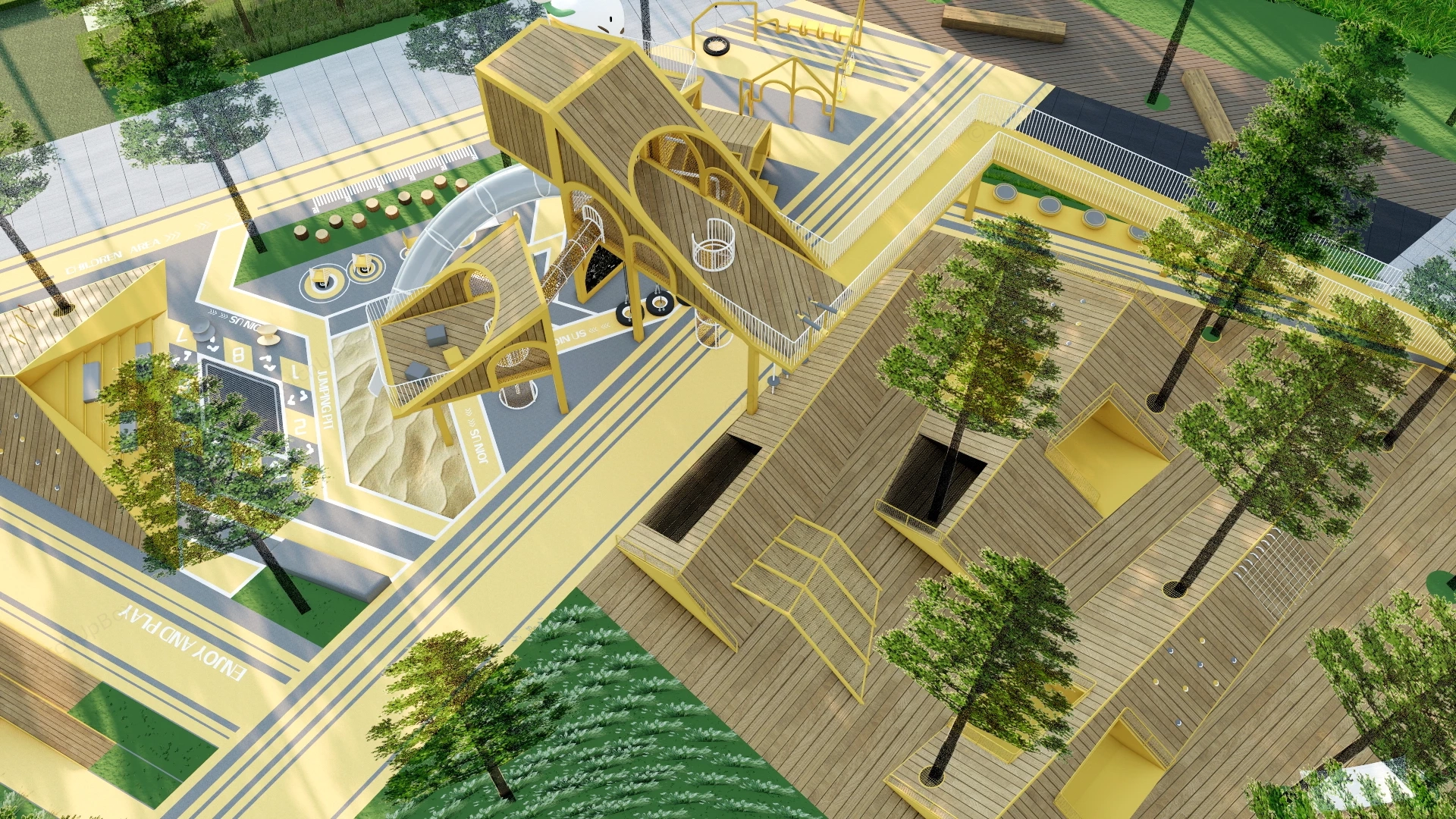Modern Timber Outdoor Children Playground & Landscape Sketchup 3D Model Preview - SketchupBox