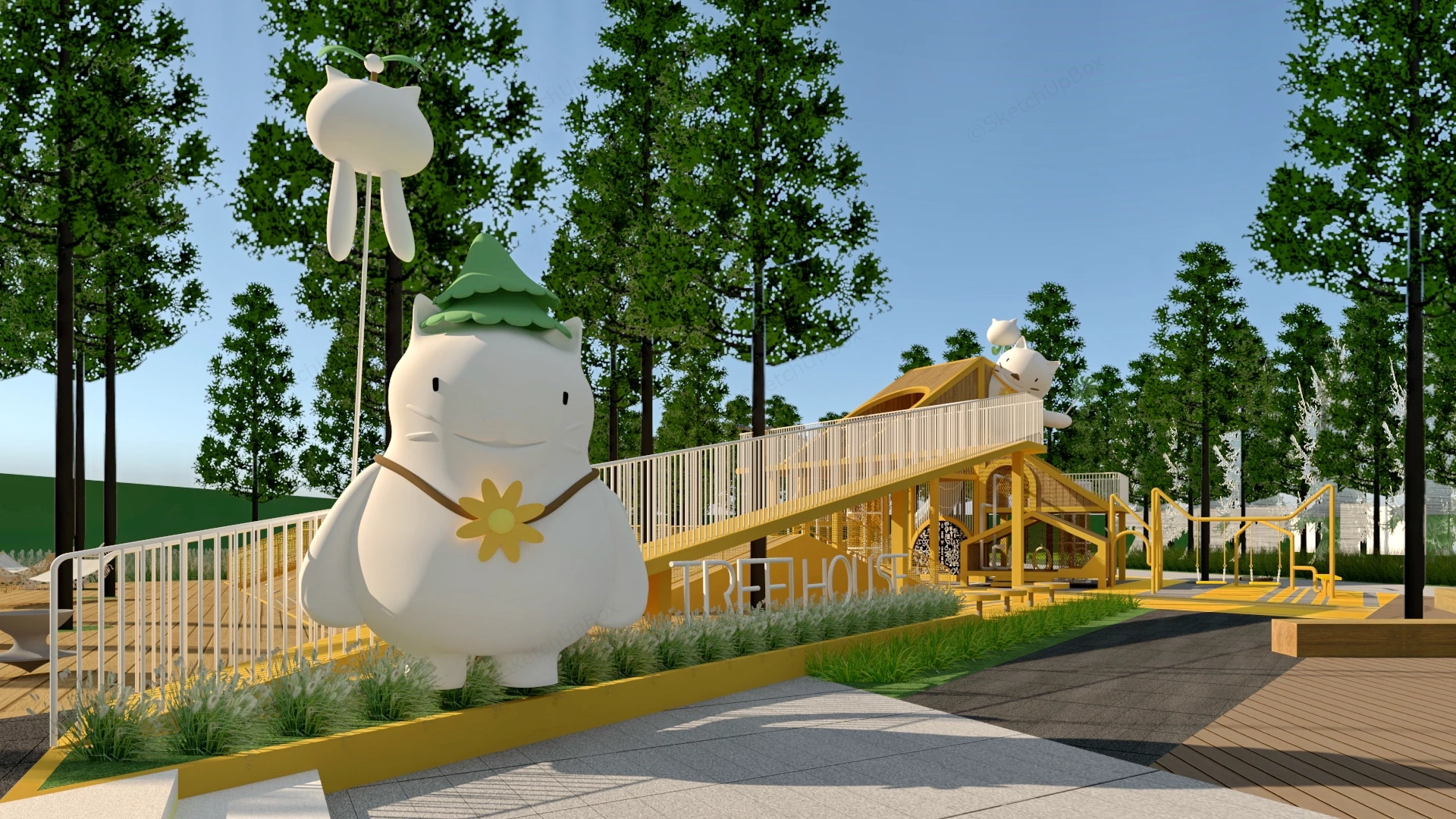 Modern Timber Outdoor Children Playground & Landscape Sketchup 3D Model Preview - SketchupBox