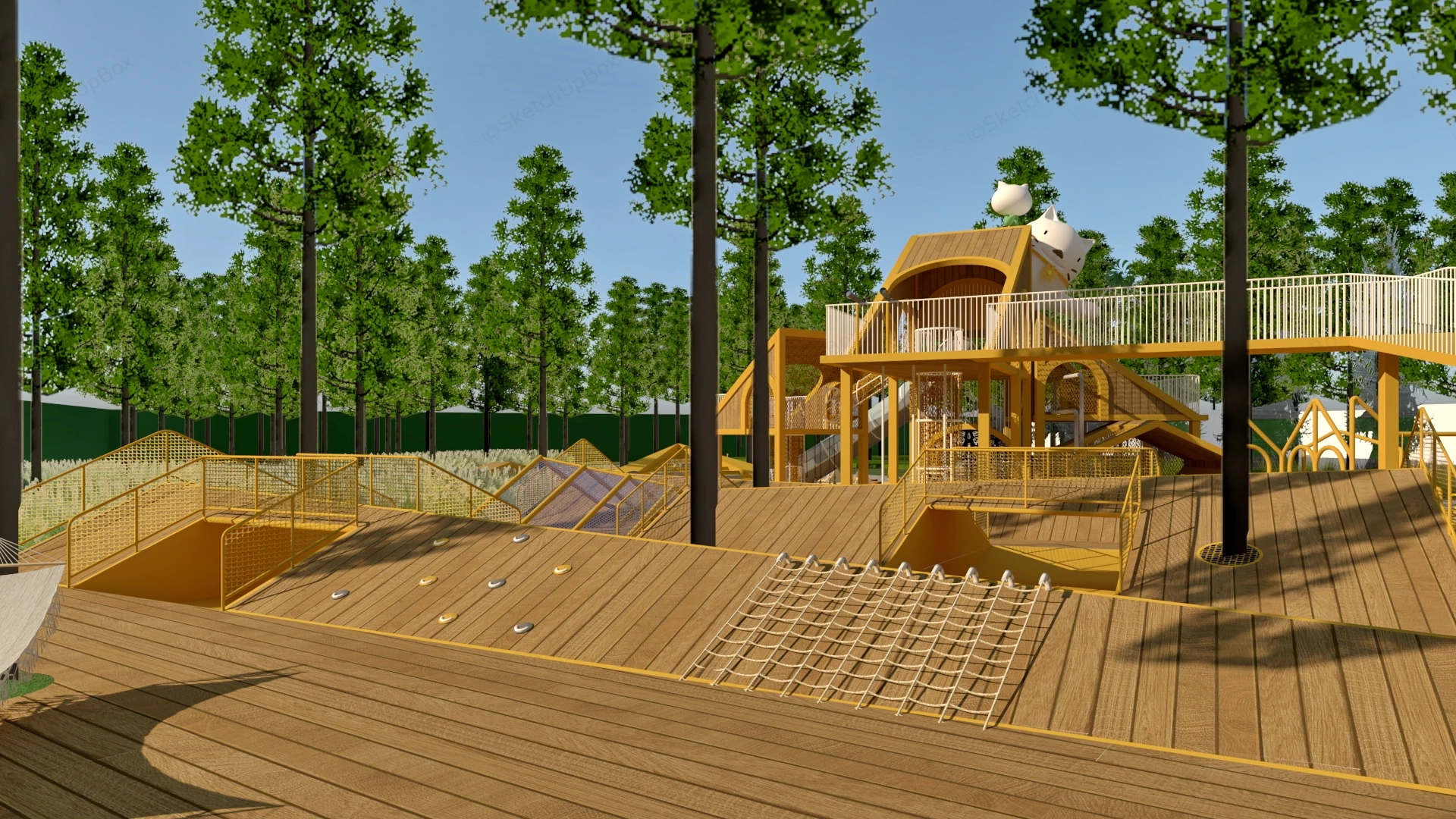 Modern Timber Outdoor Children Playground & Landscape Sketchup 3D Model Preview - SketchupBox