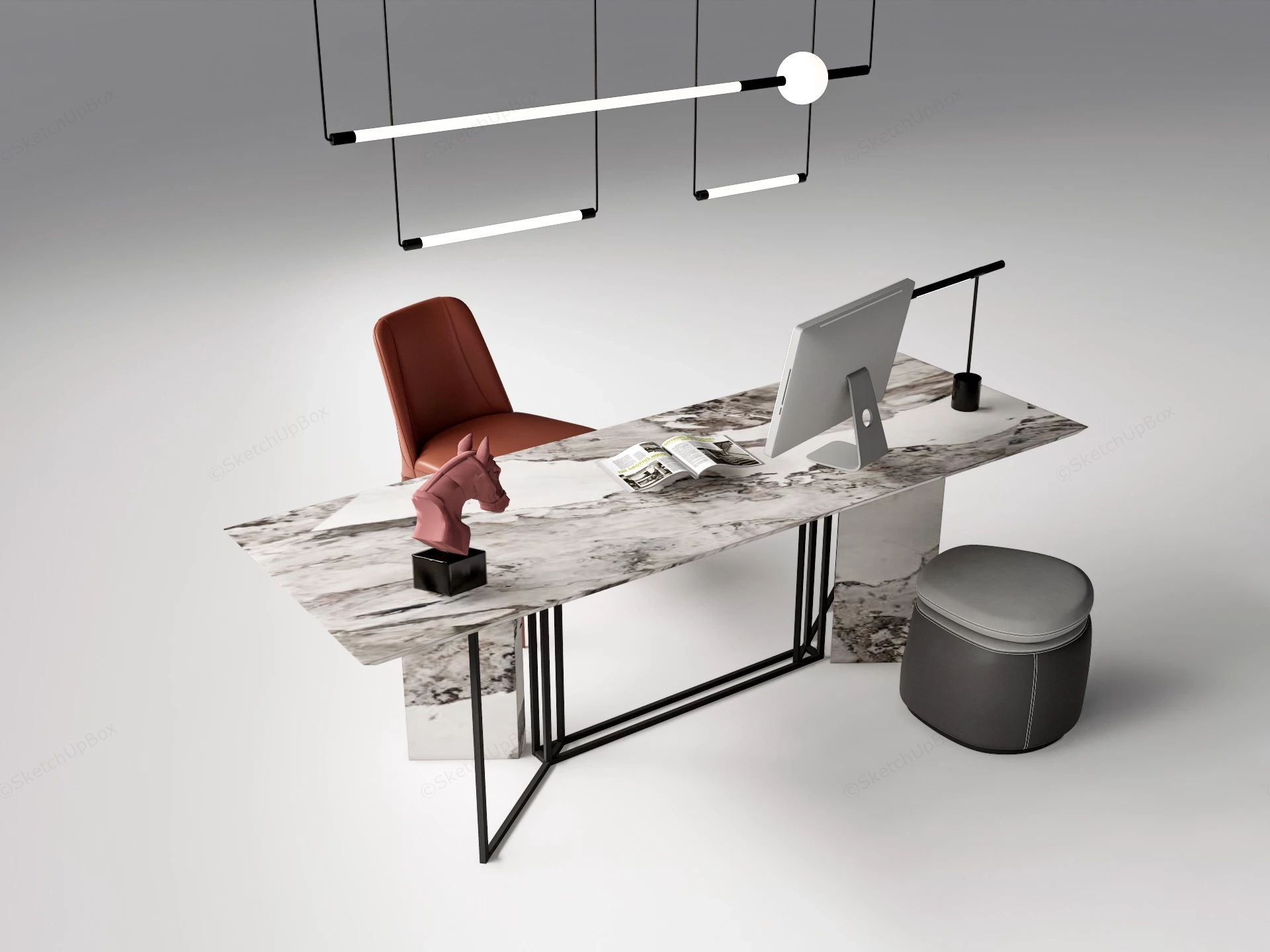 Modern Marble Executive Desk Set Sketchup 3D Model Preview - SketchupBox