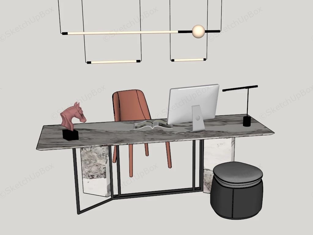Modern Marble Executive Desk Set Sketchup 3D Model Preview - SketchupBox