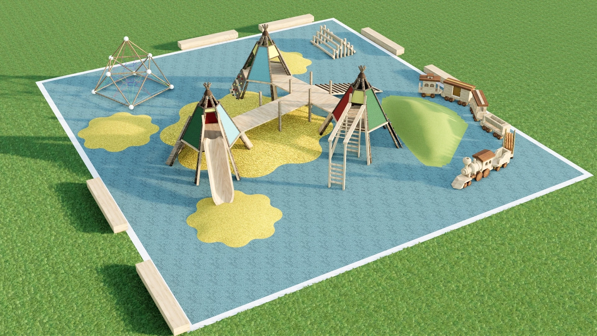 Timber Teepee Outdoor Playground Set Sketchup 3D Model Preview - SketchupBox