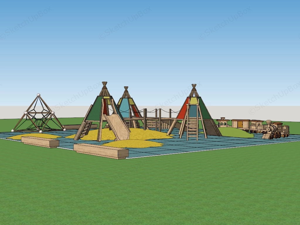 Timber Teepee Outdoor Playground Set Sketchup 3D Model Preview - SketchupBox