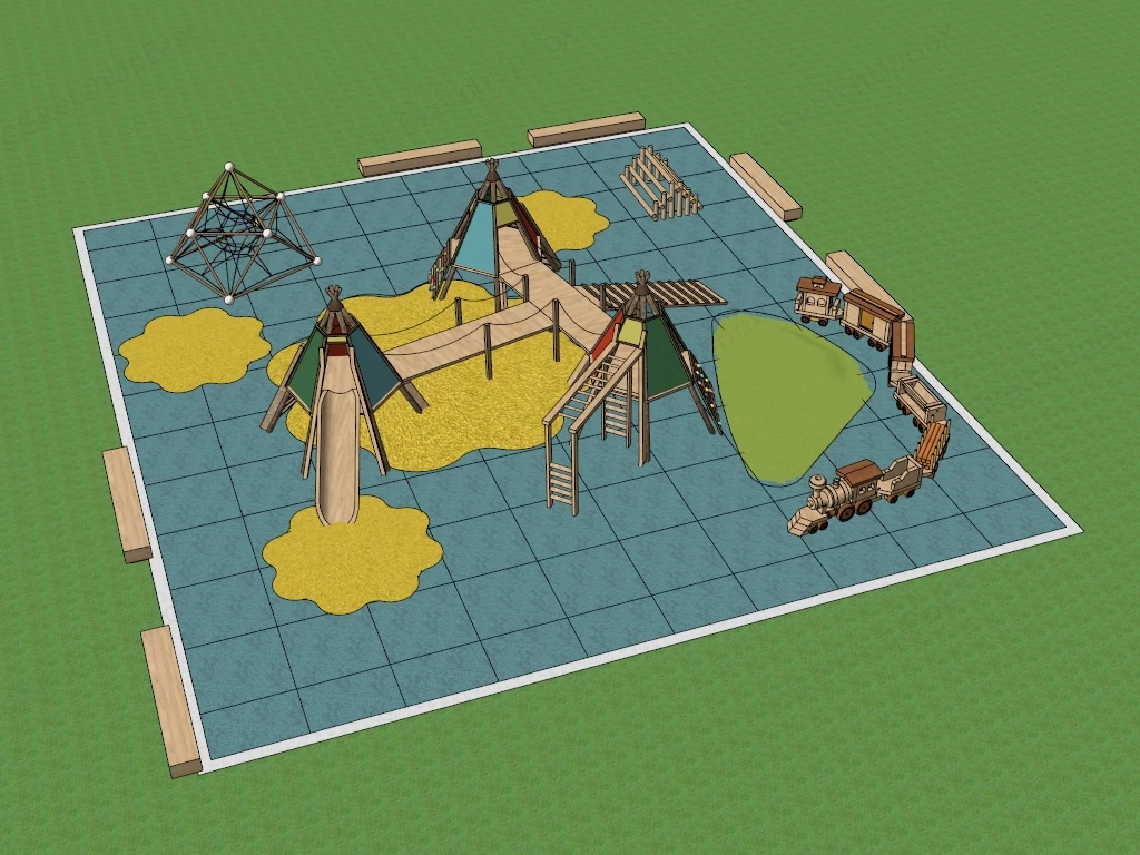 Timber Teepee Outdoor Playground Set Sketchup 3D Model Preview - SketchupBox