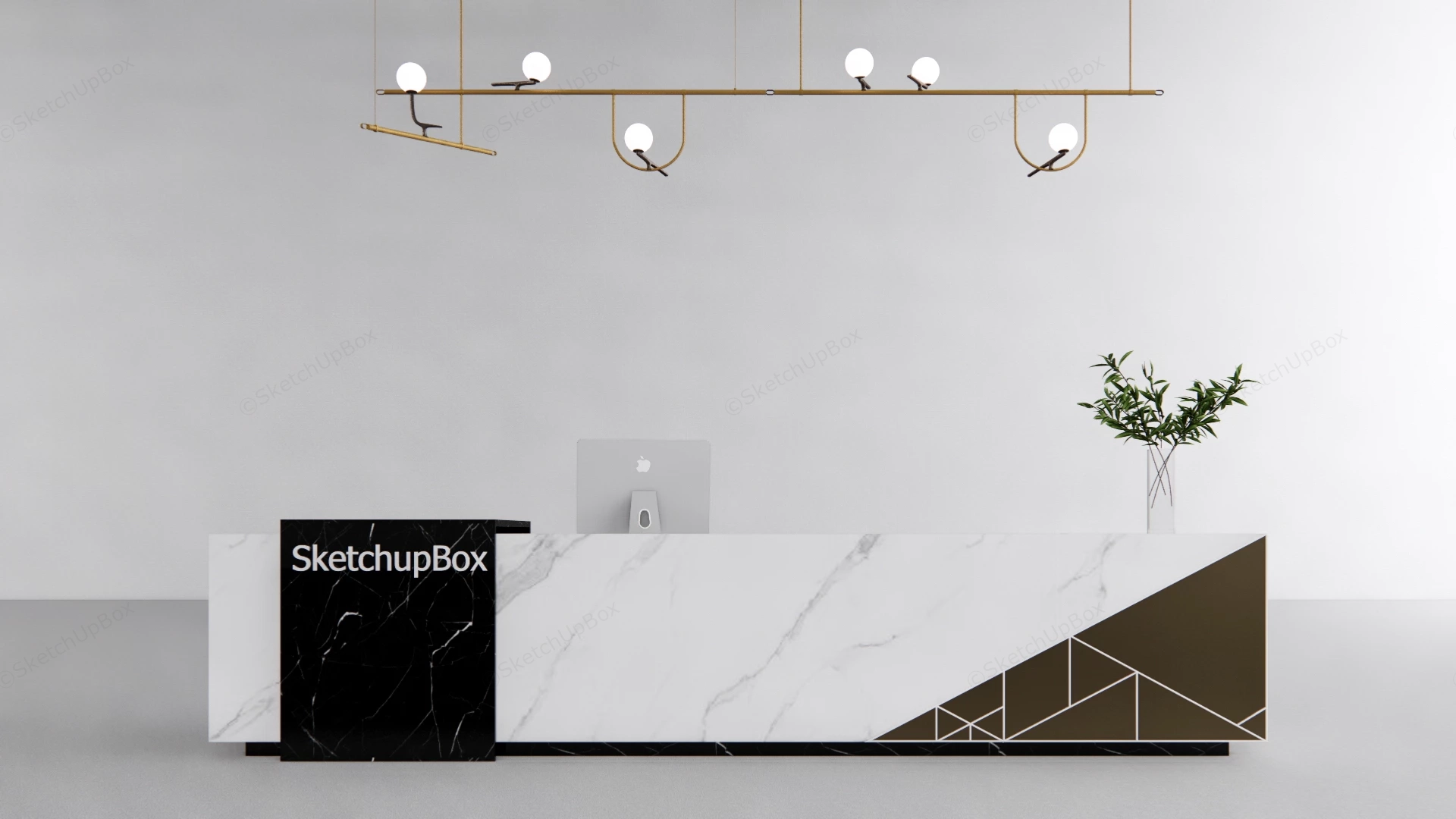 Modern Marble Reception Desk Setup Sketchup 3D Model Preview - SketchupBox
