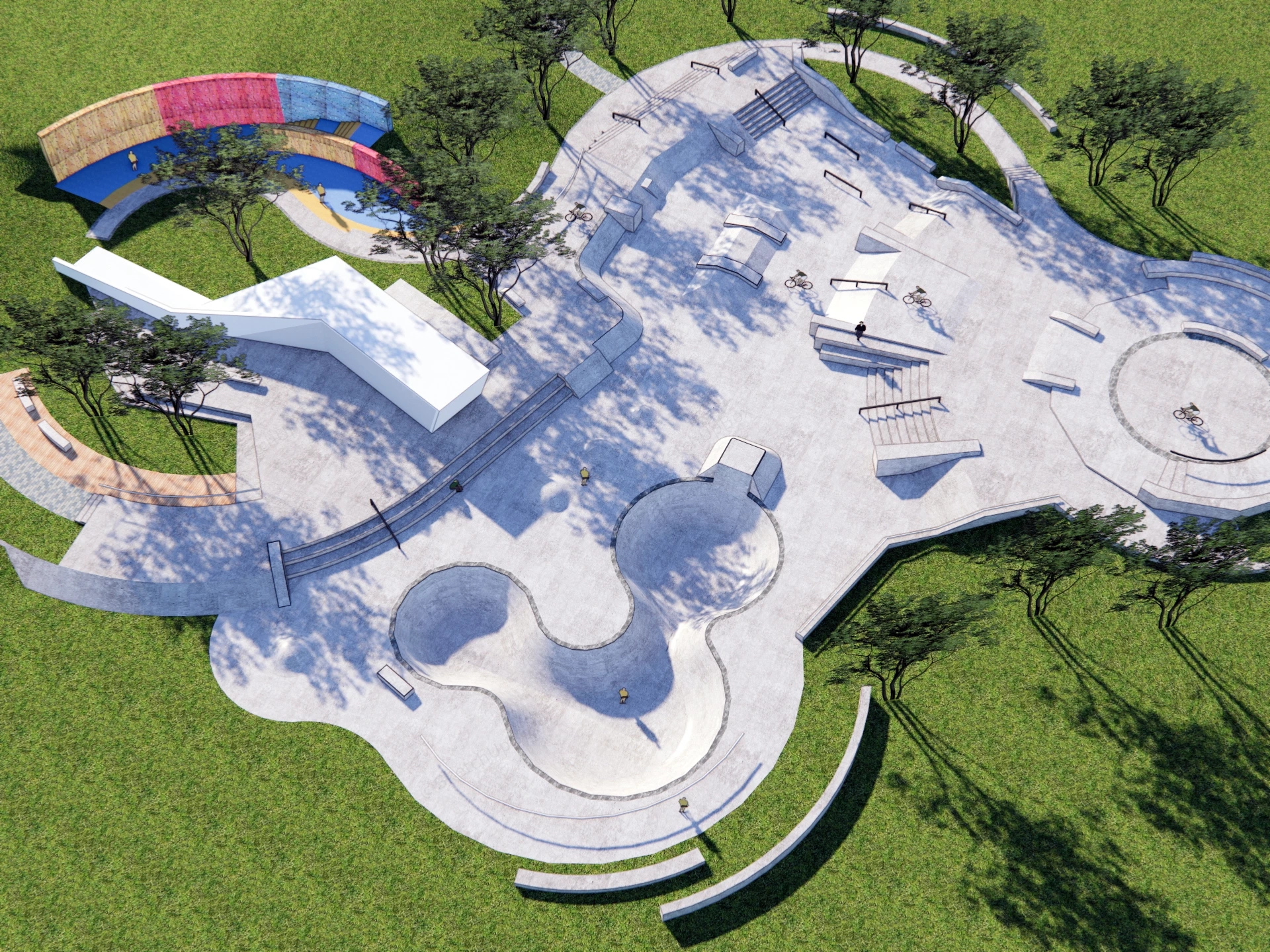 Multi Zone Concrete Skatepark And Bike Plaza Sketchup 3D Model Preview - SketchupBox