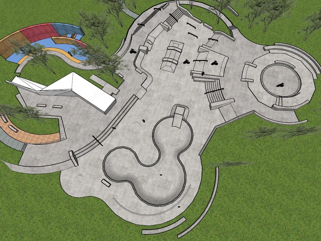 Multi Zone Concrete Skatepark And Bike Plaza Sketchup 3D Model Preview - SketchupBox