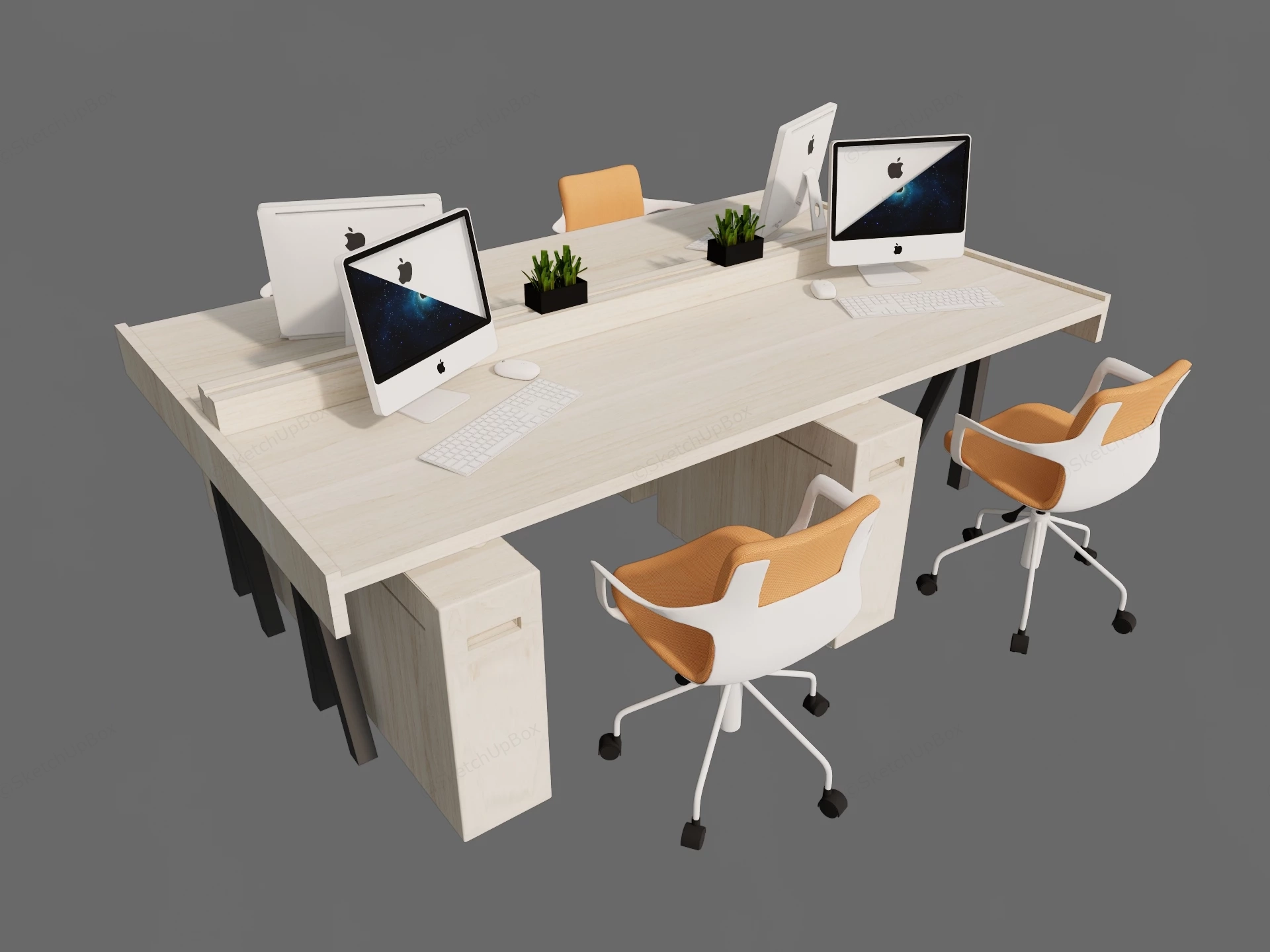 Modern 4 Person Co Working Desk Set Sketchup 3D Model Preview - SketchupBox