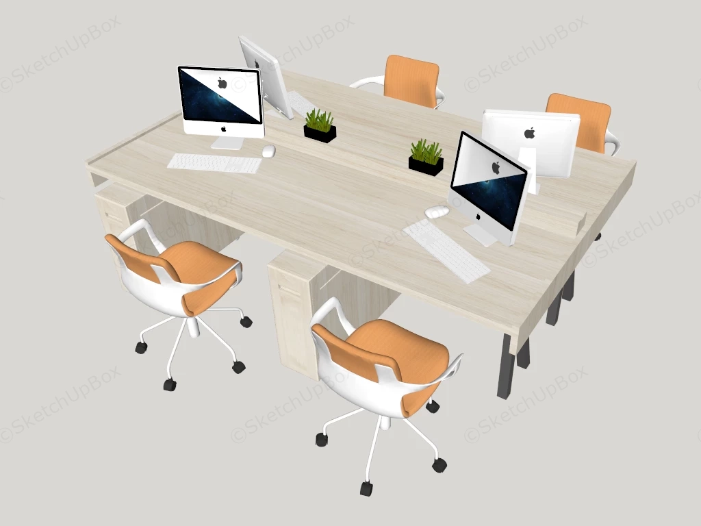 Modern 4 Person Co Working Desk Set Sketchup 3D Model Preview - SketchupBox