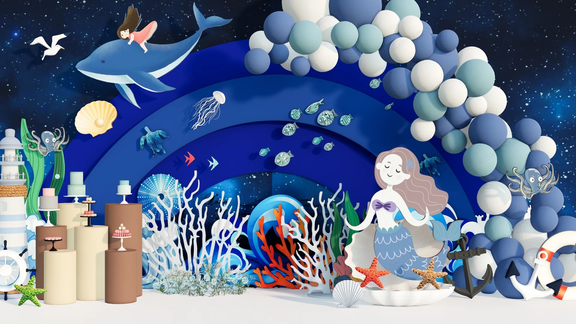 Ocean Theme Party Stage Backdrop Setup Sketchup 3D Model Preview - SketchupBox