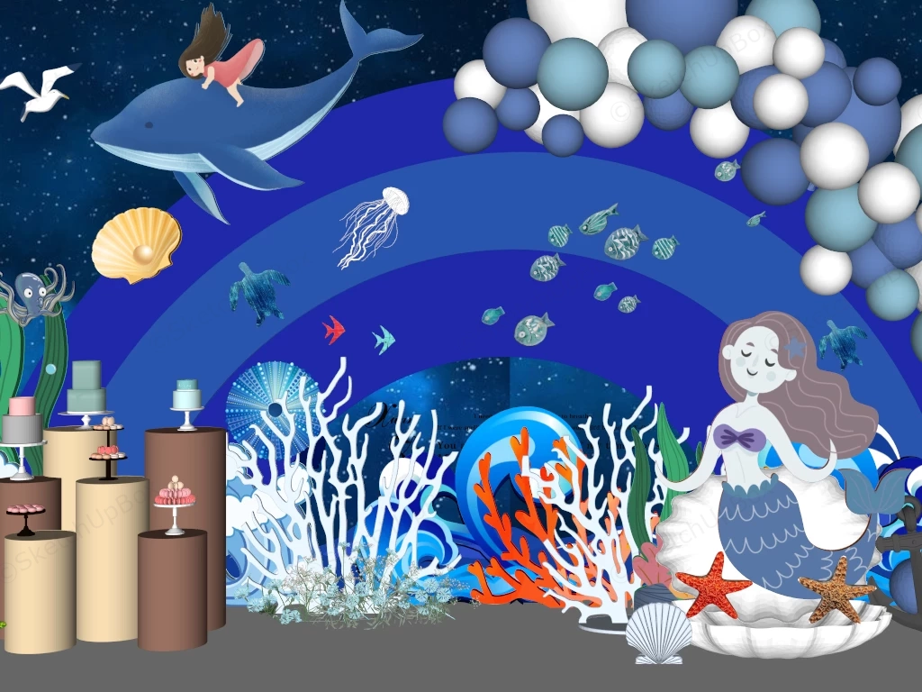 Ocean Theme Party Stage Backdrop Setup Sketchup 3D Model Preview - SketchupBox