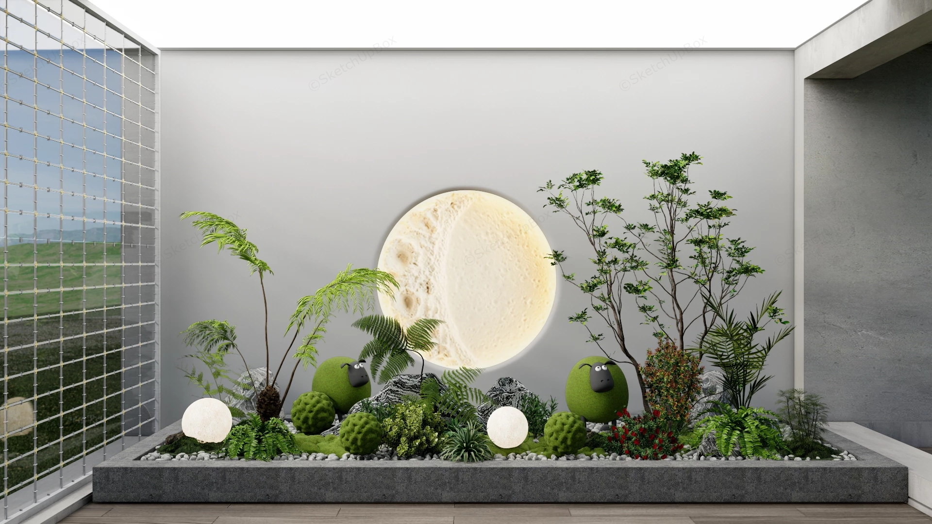Modern Zen Indoor Biophilic Garden Landscape Sketchup 3D Model Preview - SketchupBox
