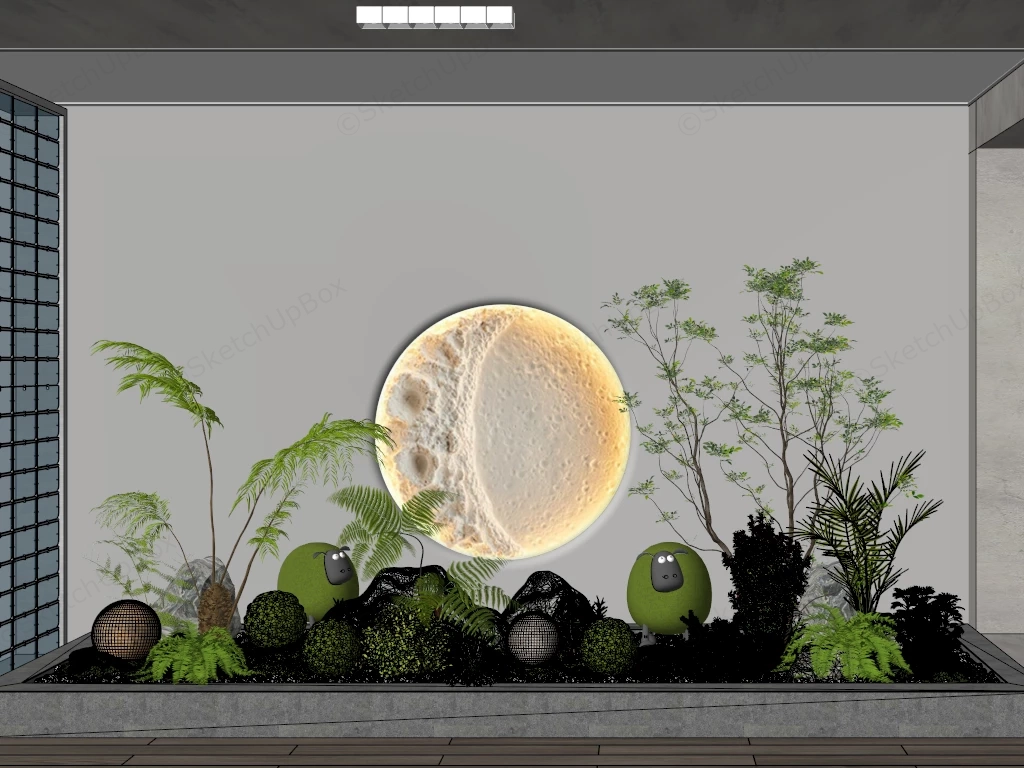 Modern Zen Indoor Biophilic Garden Landscape Sketchup 3D Model Preview - SketchupBox