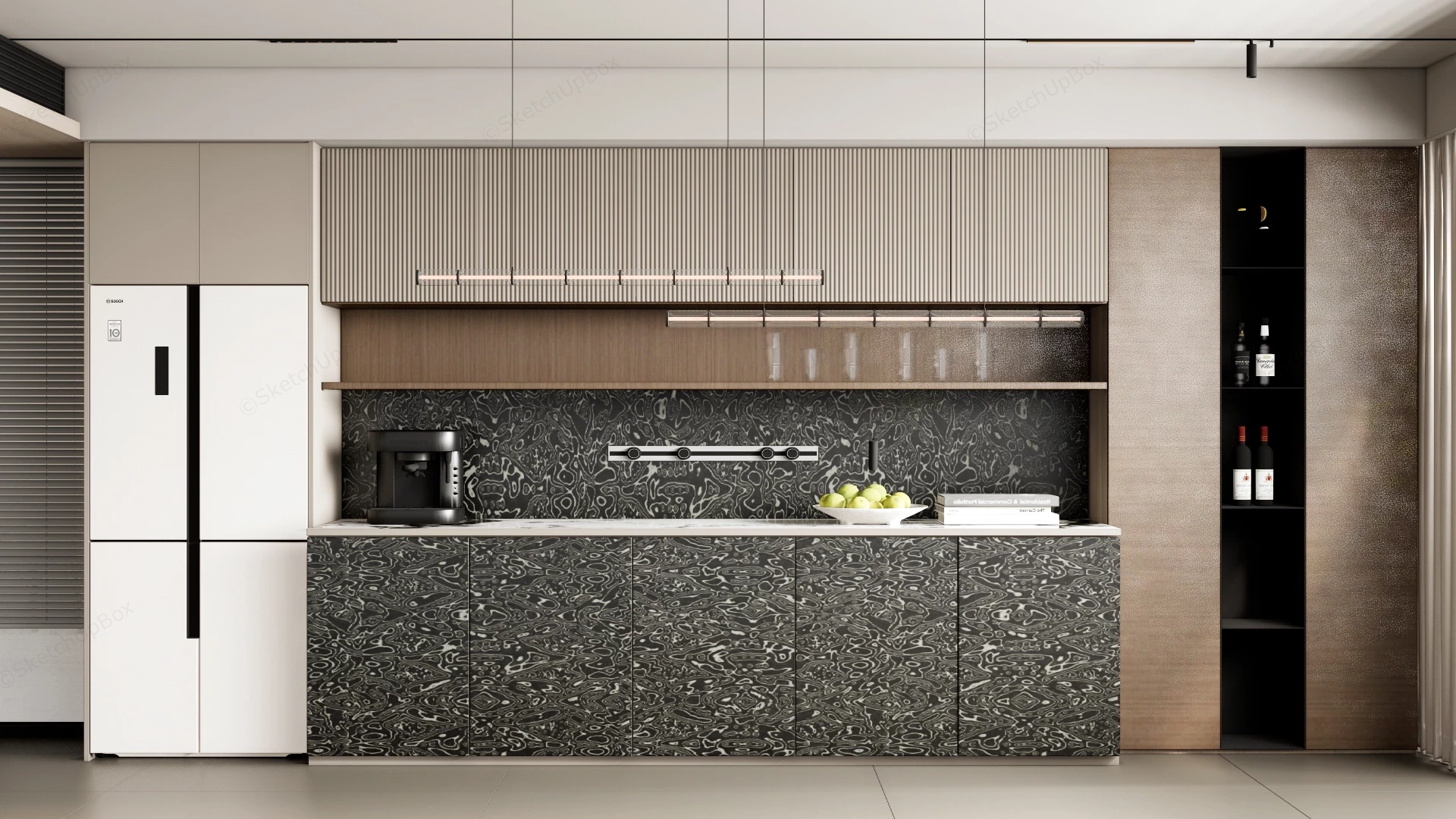 Modern Contemporary Dry Kitchen & Pantry Joinery Sketchup 3D Model Preview - SketchupBox