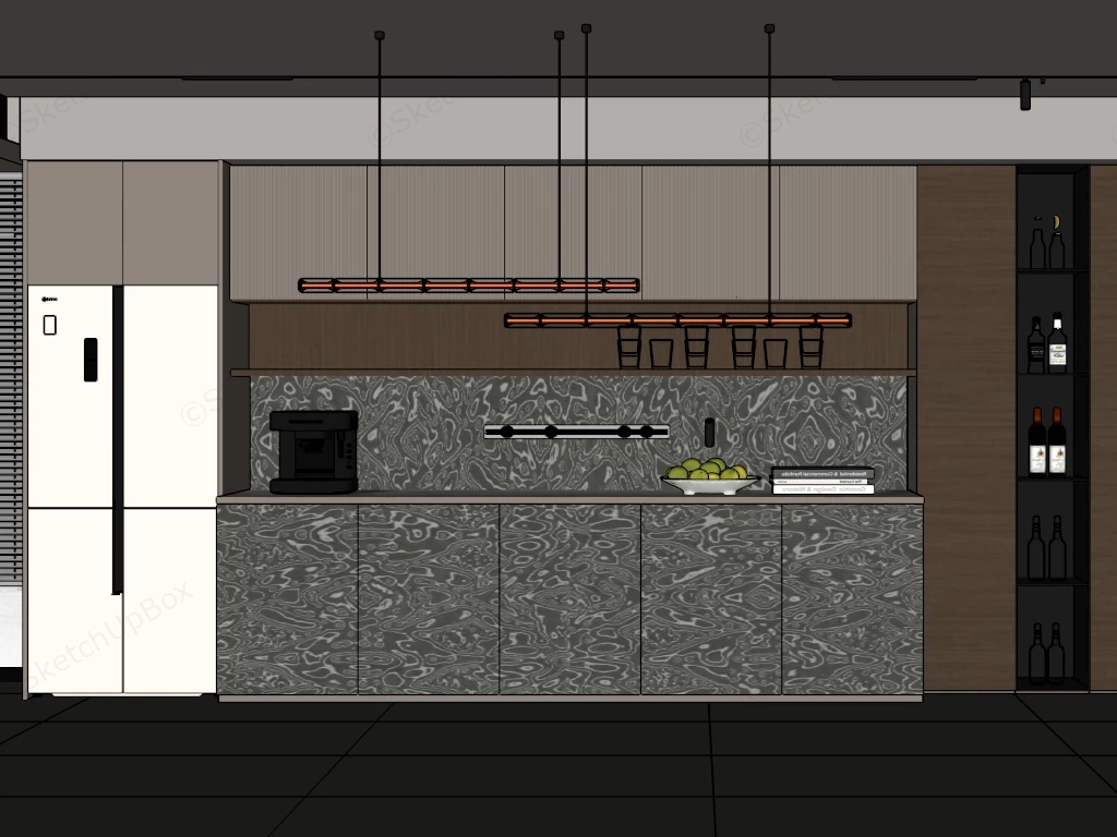 Modern Contemporary Dry Kitchen & Pantry Joinery Sketchup 3D Model Preview - SketchupBox