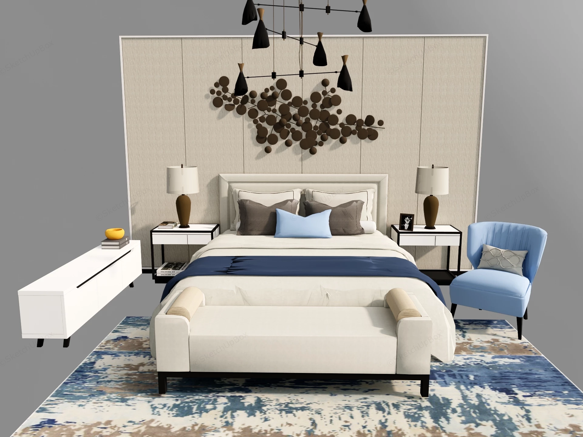 Modern Master Bedroom Furniture Suite Sketchup 3D Model Preview - SketchupBox