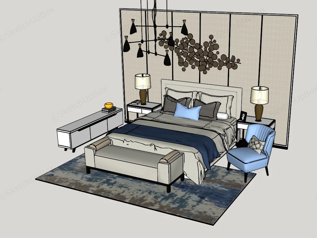 Modern Master Bedroom Furniture Suite Sketchup 3D Model Preview - SketchupBox