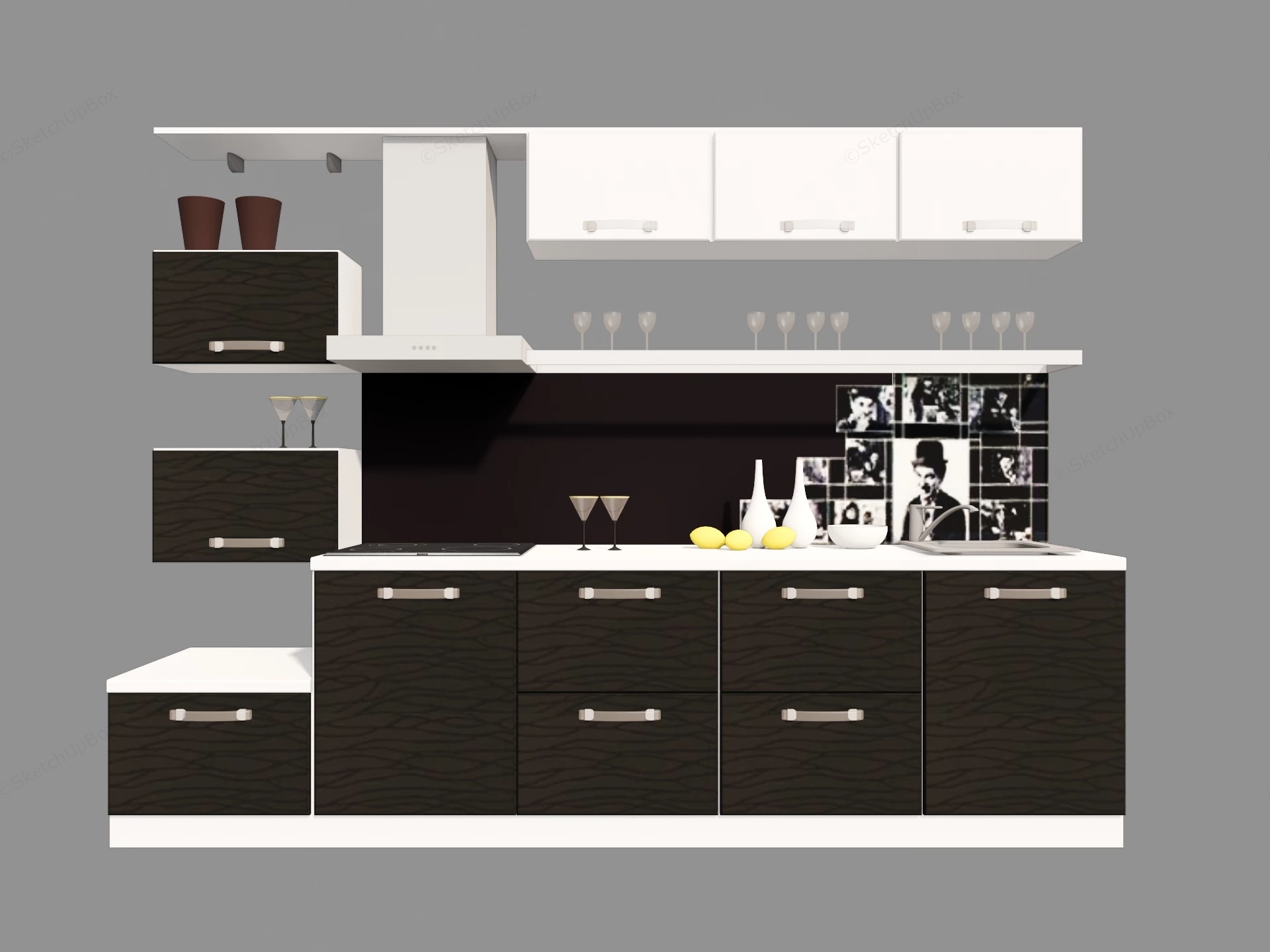 Two Tone Modern Modular Kitchen Cabinet Unit Sketchup 3D Model Preview - SketchupBox