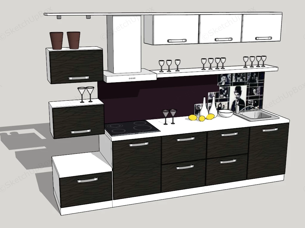 Two Tone Modern Modular Kitchen Cabinet Unit Sketchup 3D Model Preview - SketchupBox