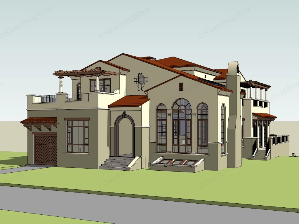 Mediterranean Spanish Villa Residence Sketchup 3D Model Preview - SketchupBox