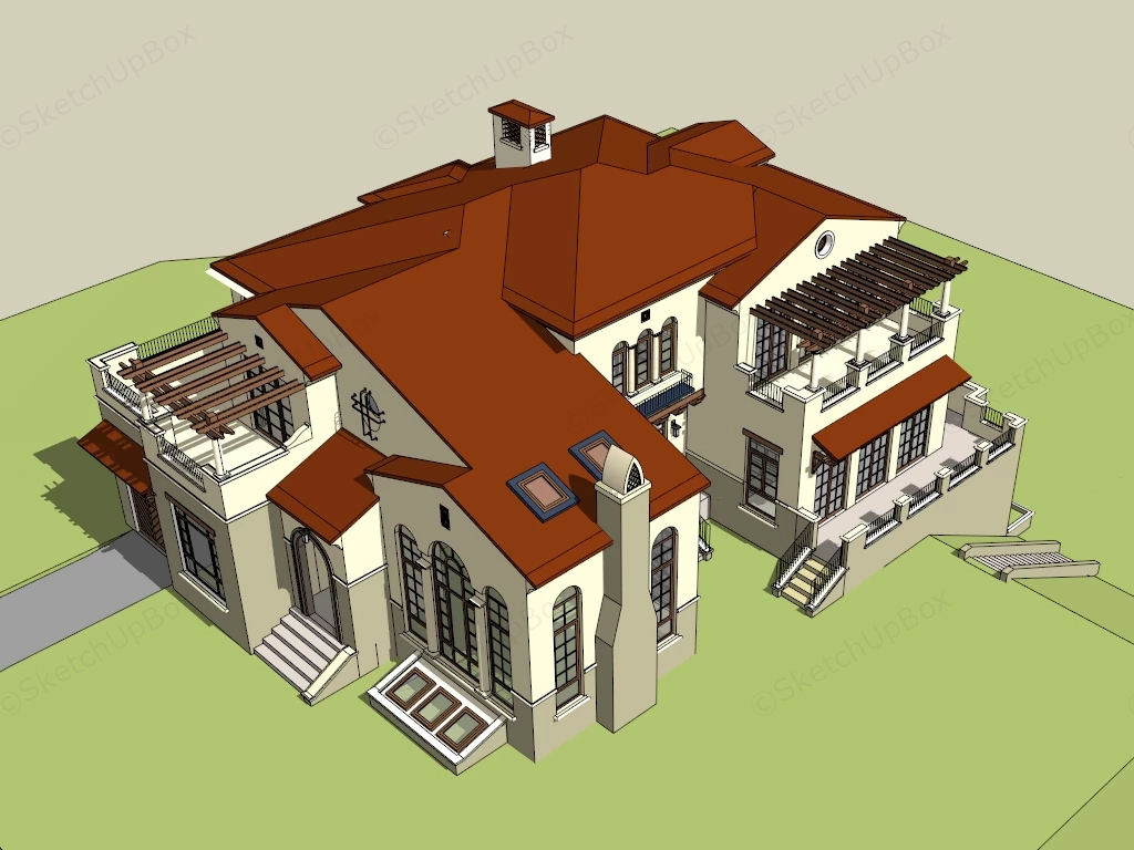 Mediterranean Spanish Villa Residence Sketchup 3D Model Preview - SketchupBox