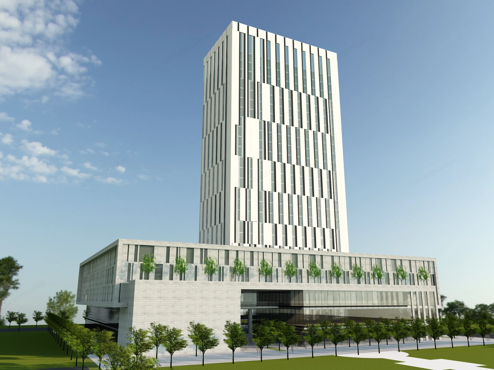 Modern Commercial High Rise Office Building Complex Sketchup 3D Model Preview - SketchupBox