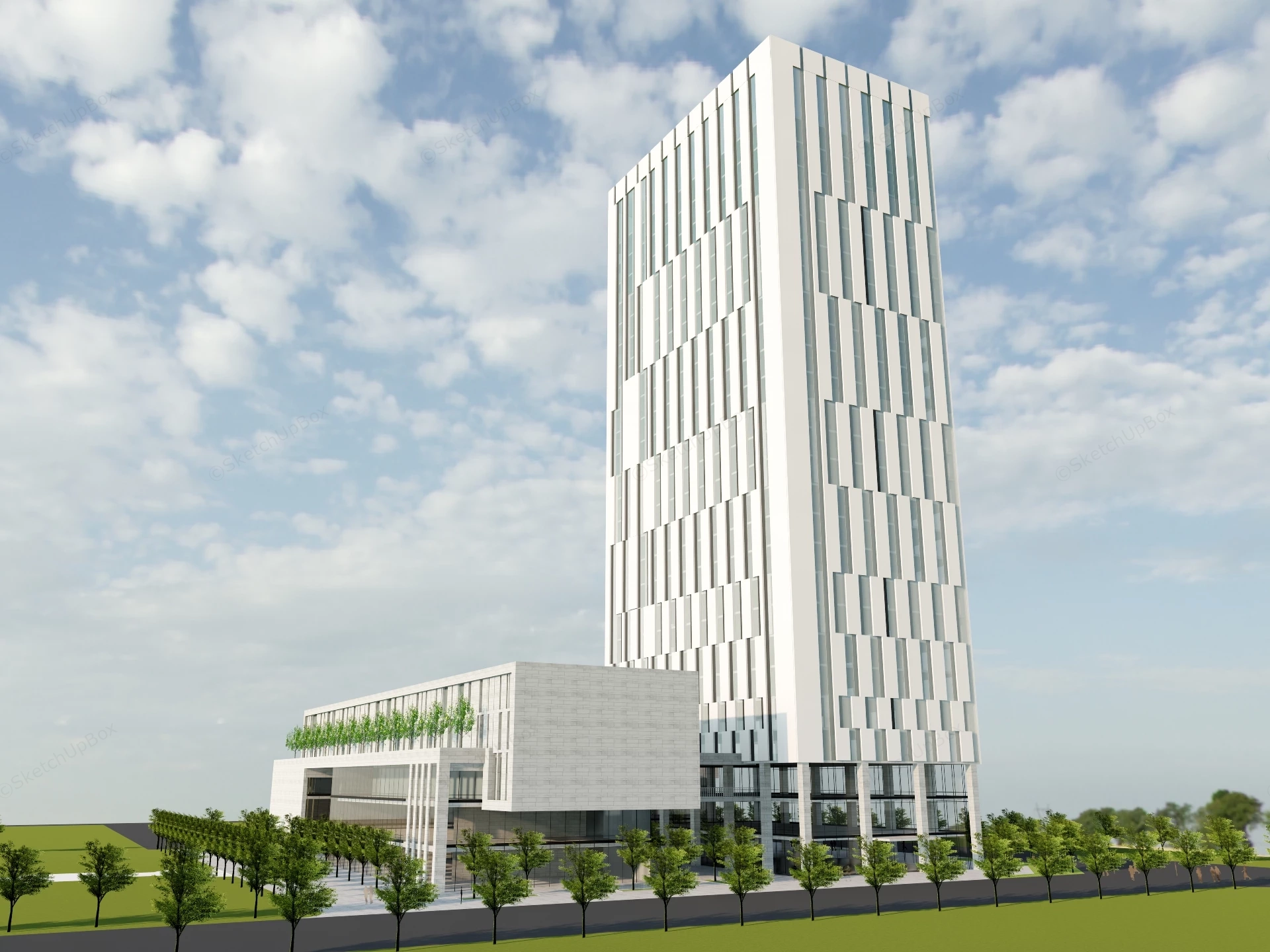 Modern Commercial High Rise Office Building Complex Sketchup 3D Model Preview - SketchupBox