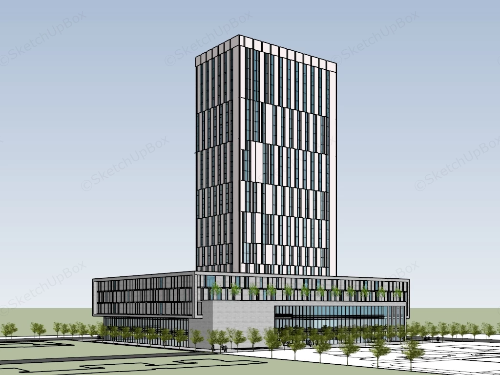 Modern Commercial High Rise Office Building Complex Sketchup 3D Model Preview - SketchupBox
