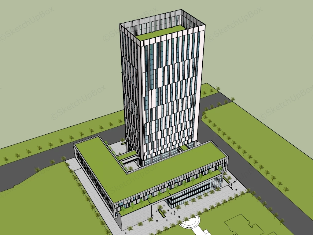 Modern Commercial High Rise Office Building Complex Sketchup 3D Model Preview - SketchupBox