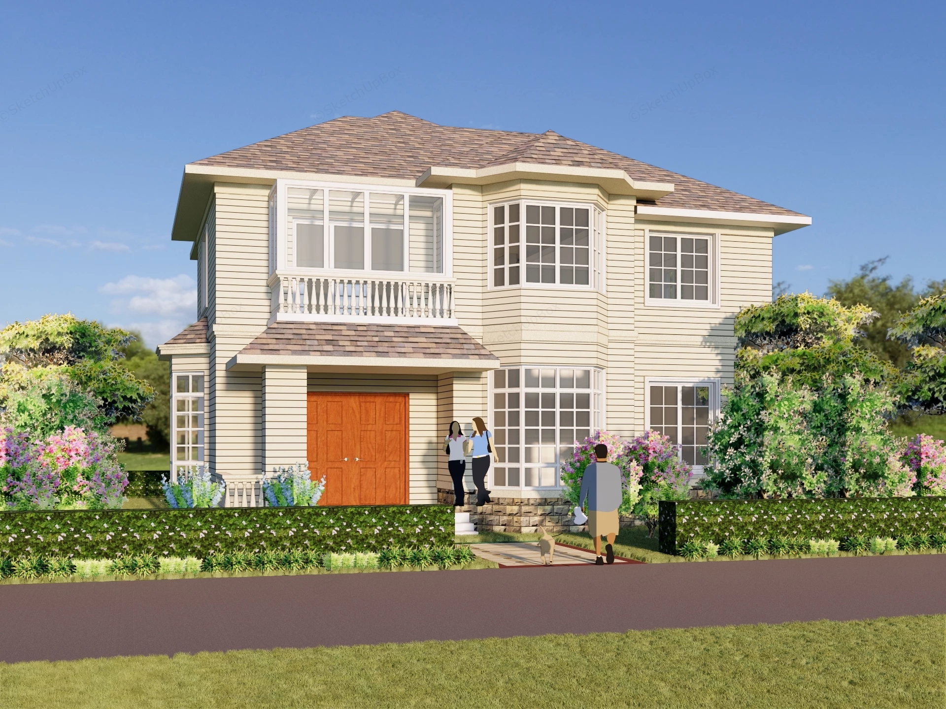 American Suburban Craftsman House Residence Sketchup 3D Model Preview - SketchupBox