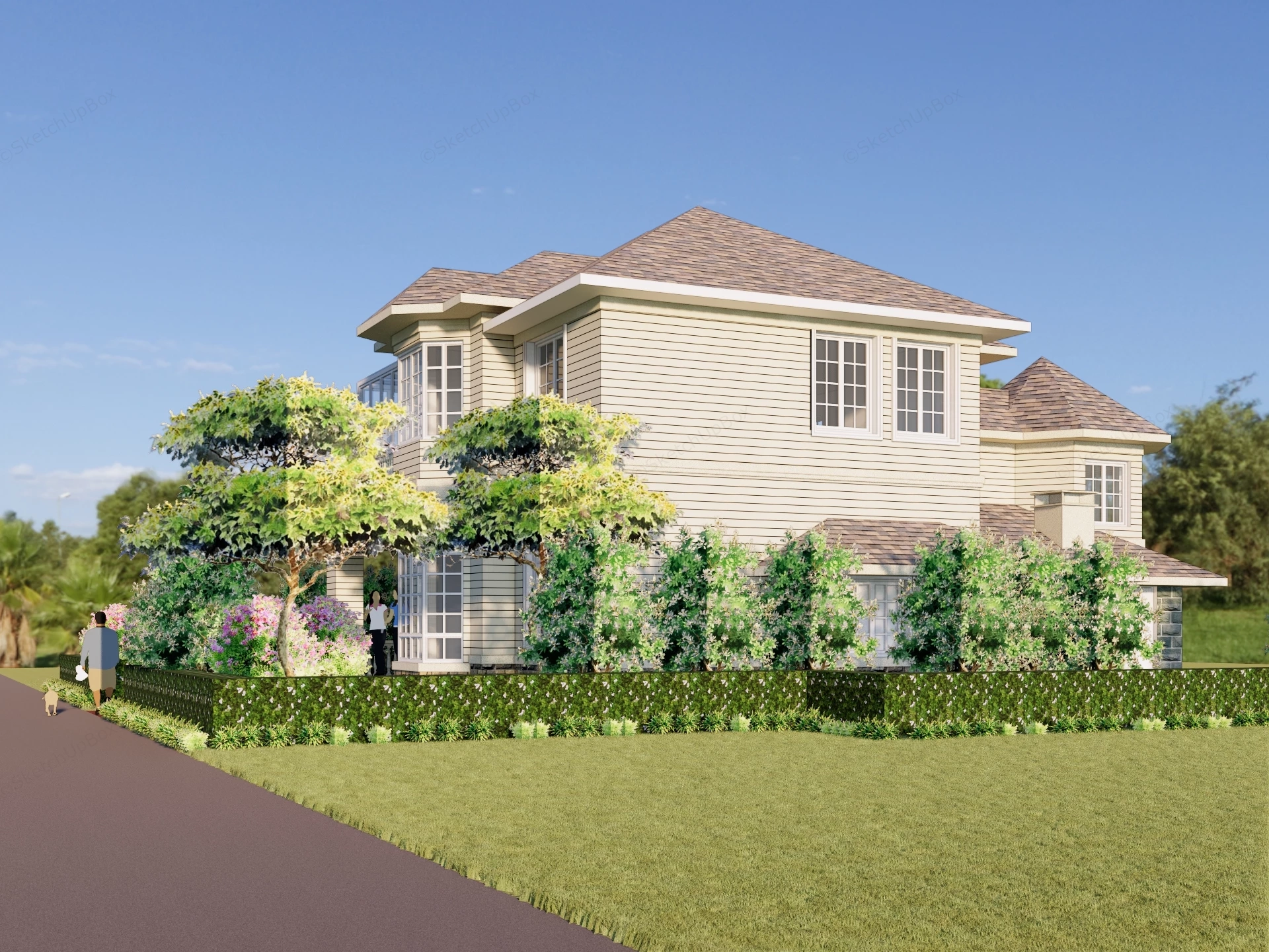 American Suburban Craftsman House Residence Sketchup 3D Model Preview - SketchupBox