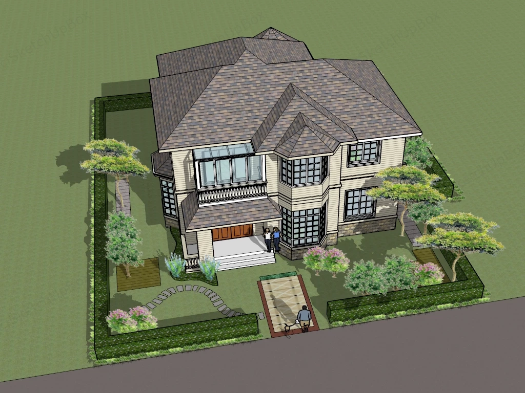American Suburban Craftsman House Residence Sketchup 3D Model Preview - SketchupBox
