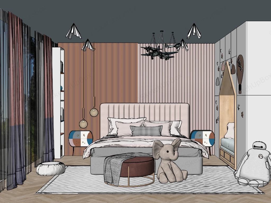 Modern Kids Bedroom Suite Sketchup 3D Model Preview - SketchupBox
