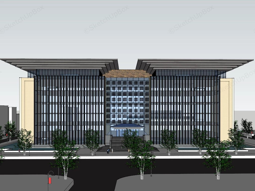 Modern Institutional Civic Center Building Sketchup 3D Model Preview - SketchupBox