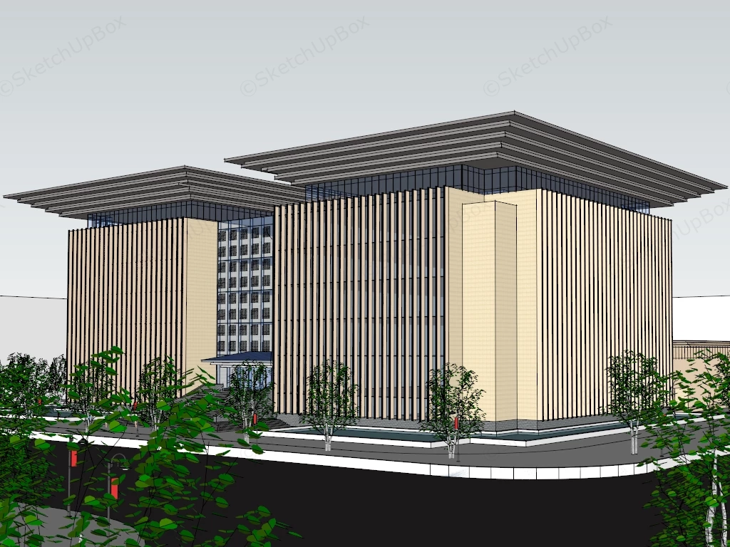 Modern Institutional Civic Center Building Sketchup 3D Model Preview - SketchupBox