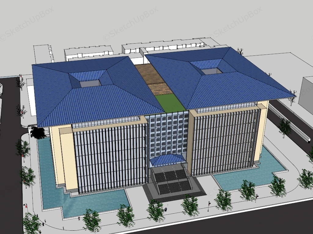 Modern Institutional Civic Center Building Sketchup 3D Model Preview - SketchupBox