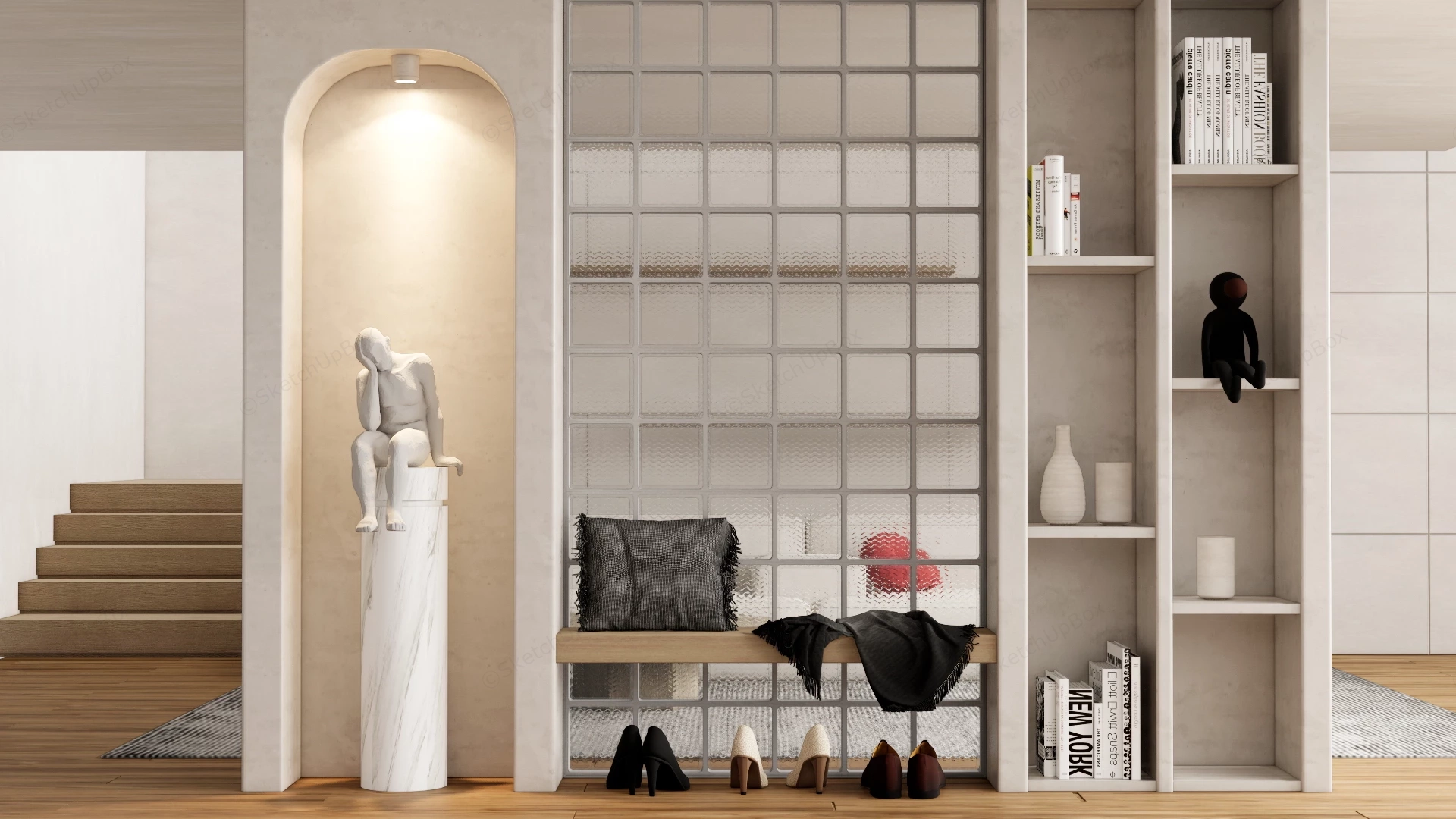 Modern Wabi Sabi Entryway Partition Divider Sketchup 3D Model Preview - SketchupBox