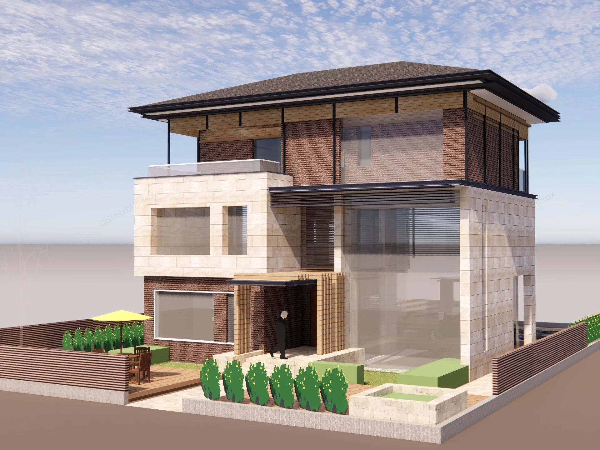 Modern Asian Contemporary Private Villa Residence Sketchup 3D Model Preview - SketchupBox