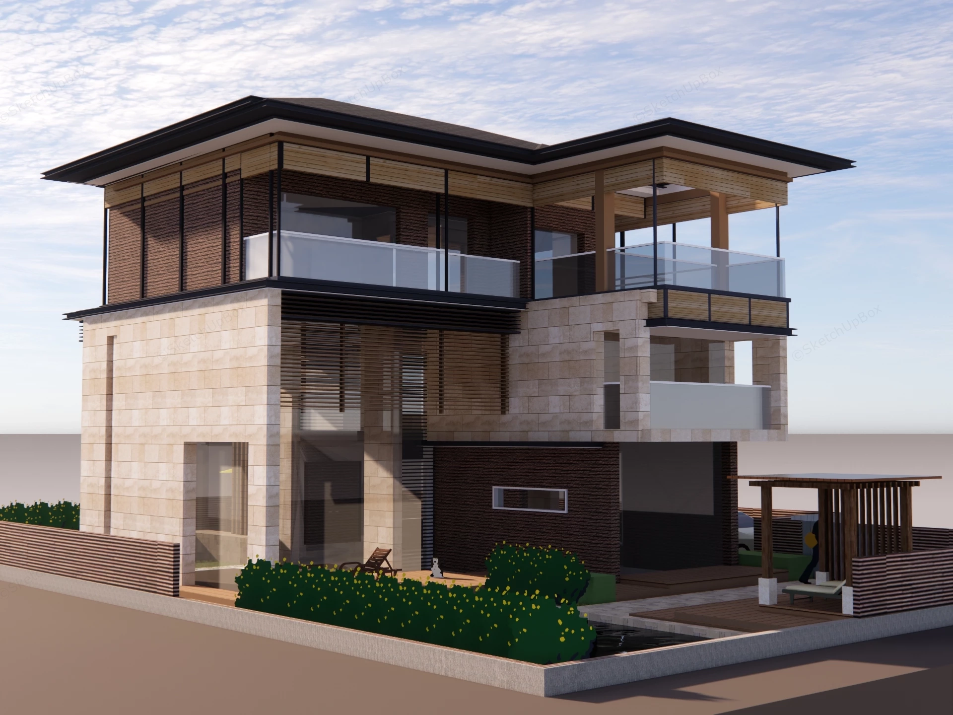 Modern Asian Contemporary Private Villa Residence Sketchup 3D Model Preview - SketchupBox