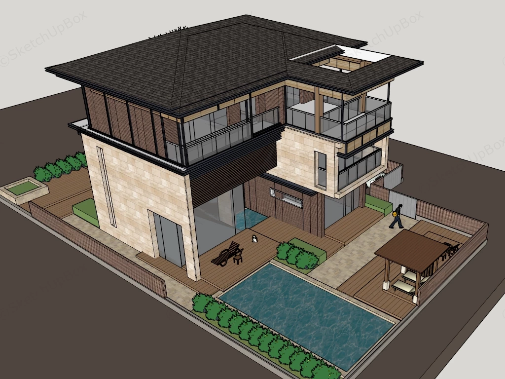 Modern Asian Contemporary Private Villa Residence Sketchup 3D Model Preview - SketchupBox
