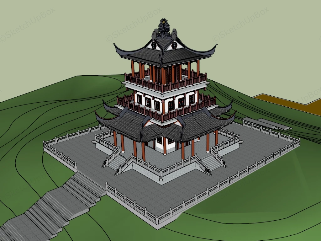 Traditional Chinese Pagoda Pavilion Tower Sketchup 3D Model Preview - SketchupBox