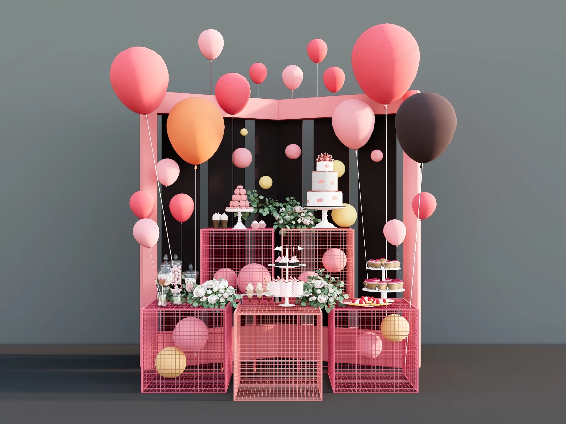 Pink Event Dessert Table Setup Sketchup 3D Model Preview - SketchupBox