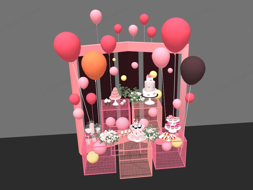 Pink Event Dessert Table Setup Sketchup 3D Model Preview - SketchupBox