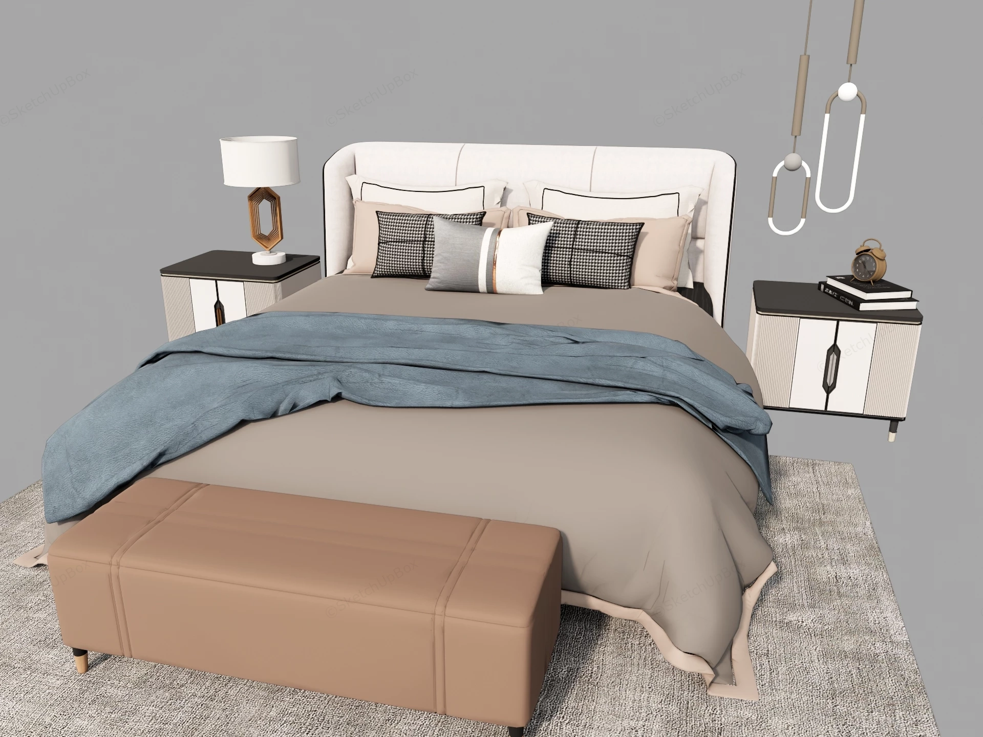 Modern Upholstered Bedroom Furniture Suite Sketchup 3D Model Preview - SketchupBox
