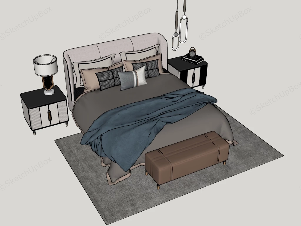 Modern Upholstered Bedroom Furniture Suite Sketchup 3D Model Preview - SketchupBox