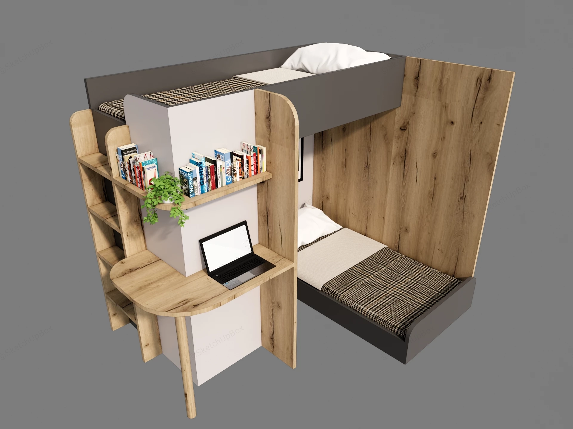Modern Space Saving Loft Bed And Study Unit Sketchup 3D Model Preview - SketchupBox