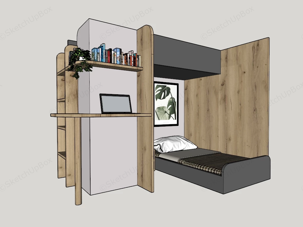 Modern Space Saving Loft Bed And Study Unit Sketchup 3D Model Preview - SketchupBox