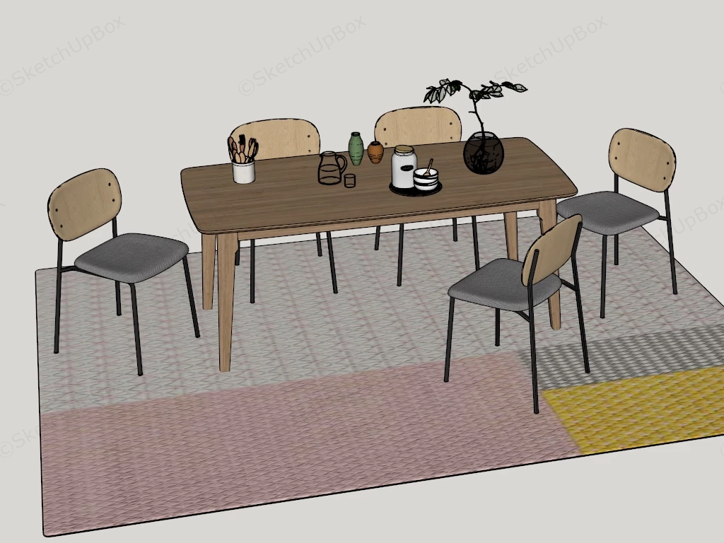 Modern Scandinavian Oak Dining Set Sketchup 3D Model Preview - SketchupBox